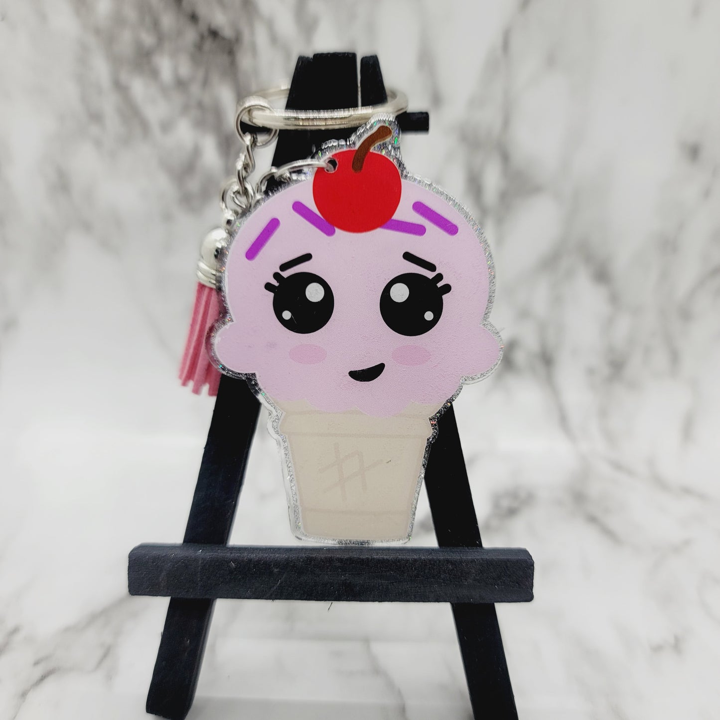 Chibi Ice Cream Cone - Acrylic Keychain - 3 Inch Keychain