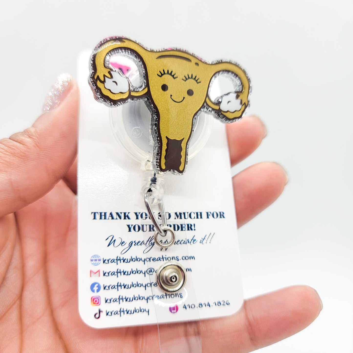 Uterus - Acrylic Badge Reel - 2 inch Retractable Badge Reel - Interchangeable