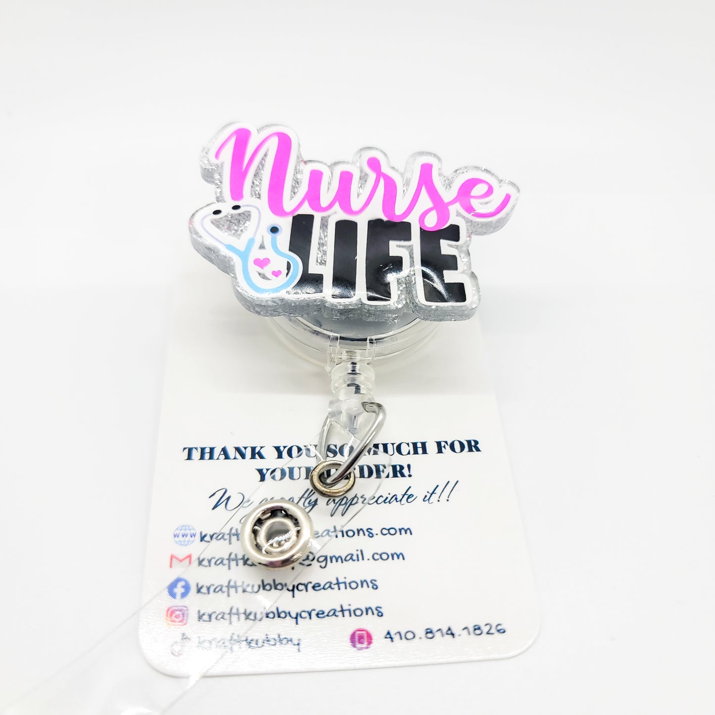 Nurse Life - Acrylic Badge Reel - 2 inch Retractable Badge Reel - Interchangeable