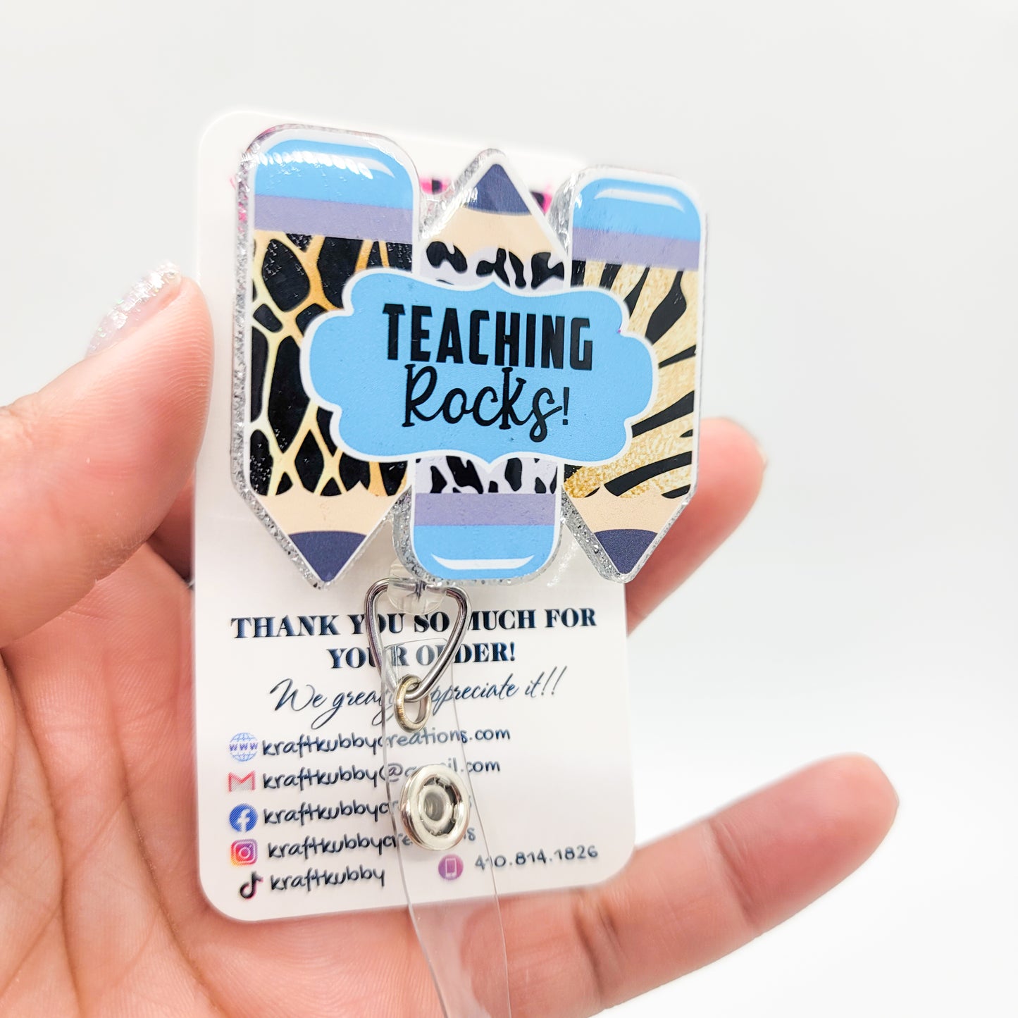Teaching Rocks- Acrylic Badge Reel - 2 inch Retractable Badge Reel - Interchangeable