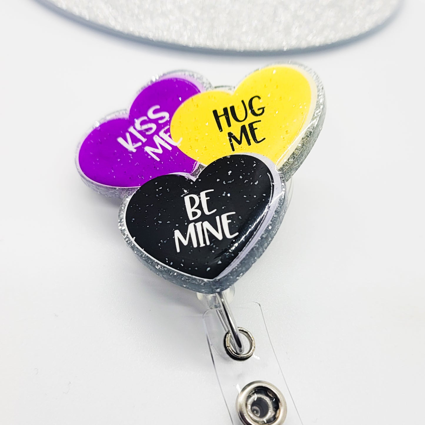Kiss Me Hug Me Be Mine - Acrylic Badge Reel - 2 inch Retractable Badge Reel - Valentines - Interchangeable