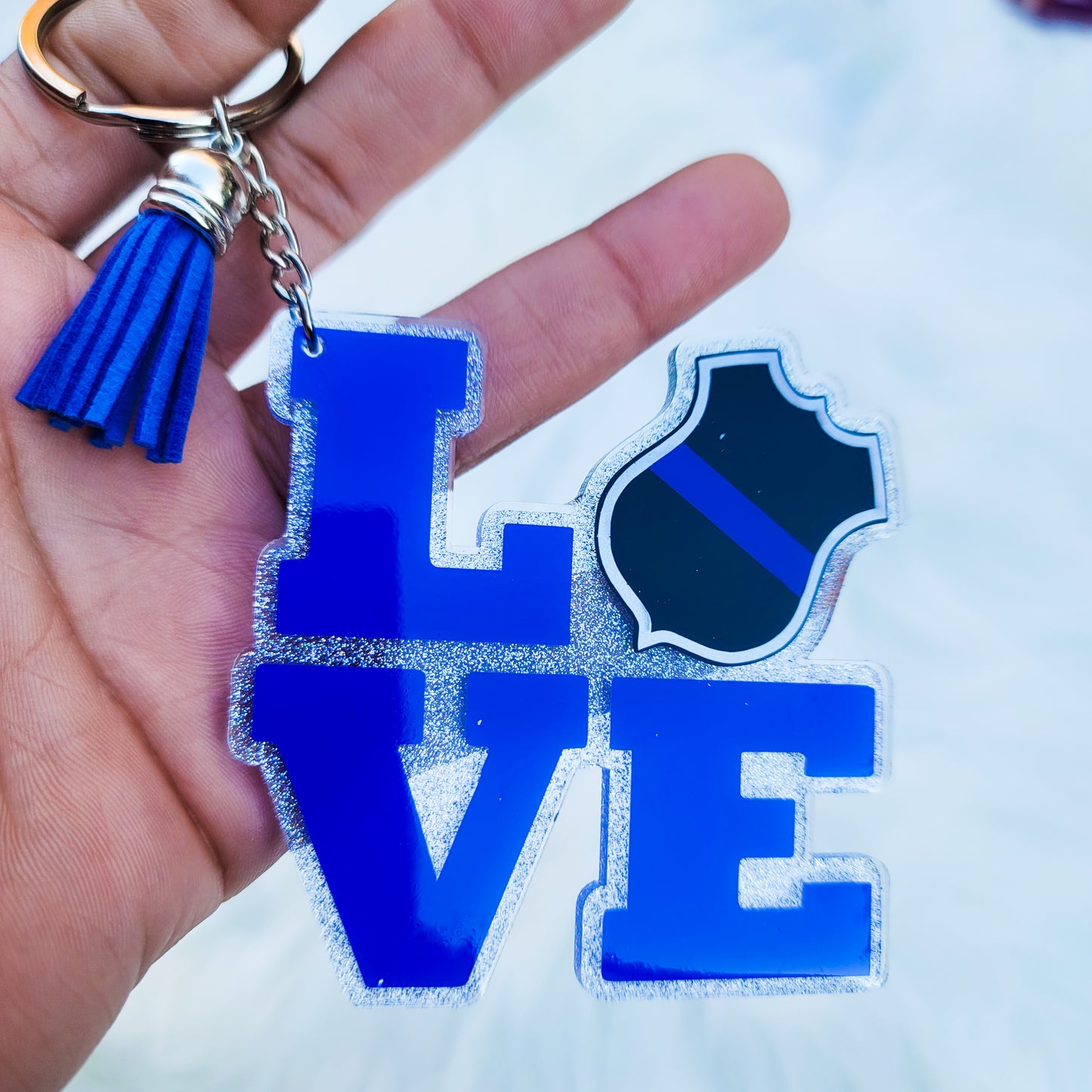 Love Police Badge- Acrylic Keychain - 3 Inch Keychain