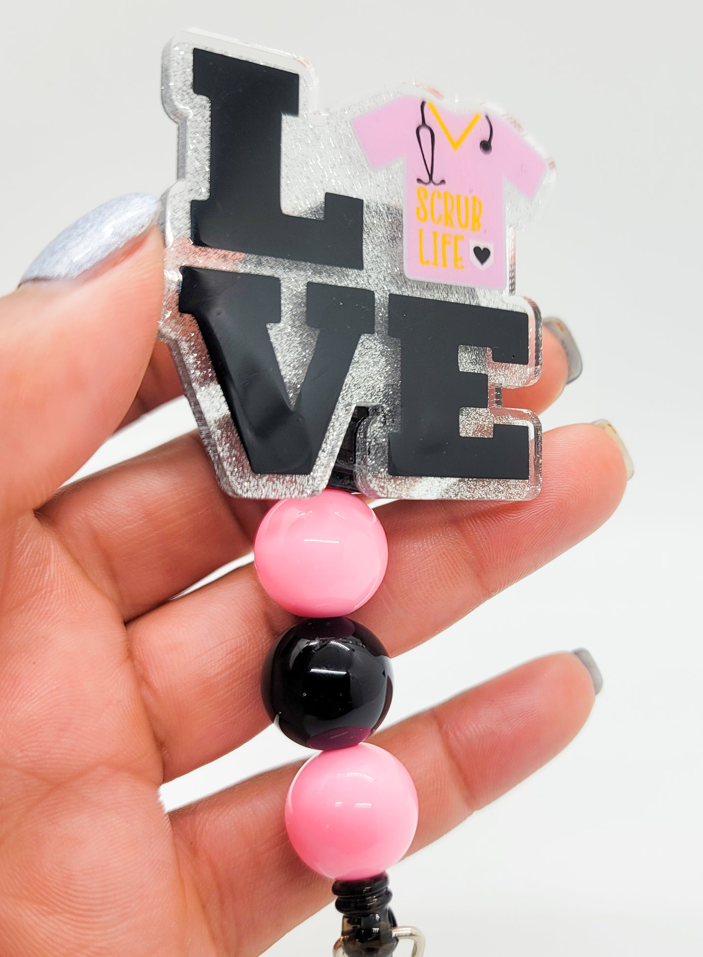 Love Scrubs - Acrylic Badge Reel - 2 inch Retractable Badge Reel - Interchangeable