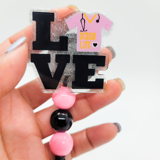 Love Scrubs - Acrylic Badge Reel - 2 inch Retractable Badge Reel - Interchangeable