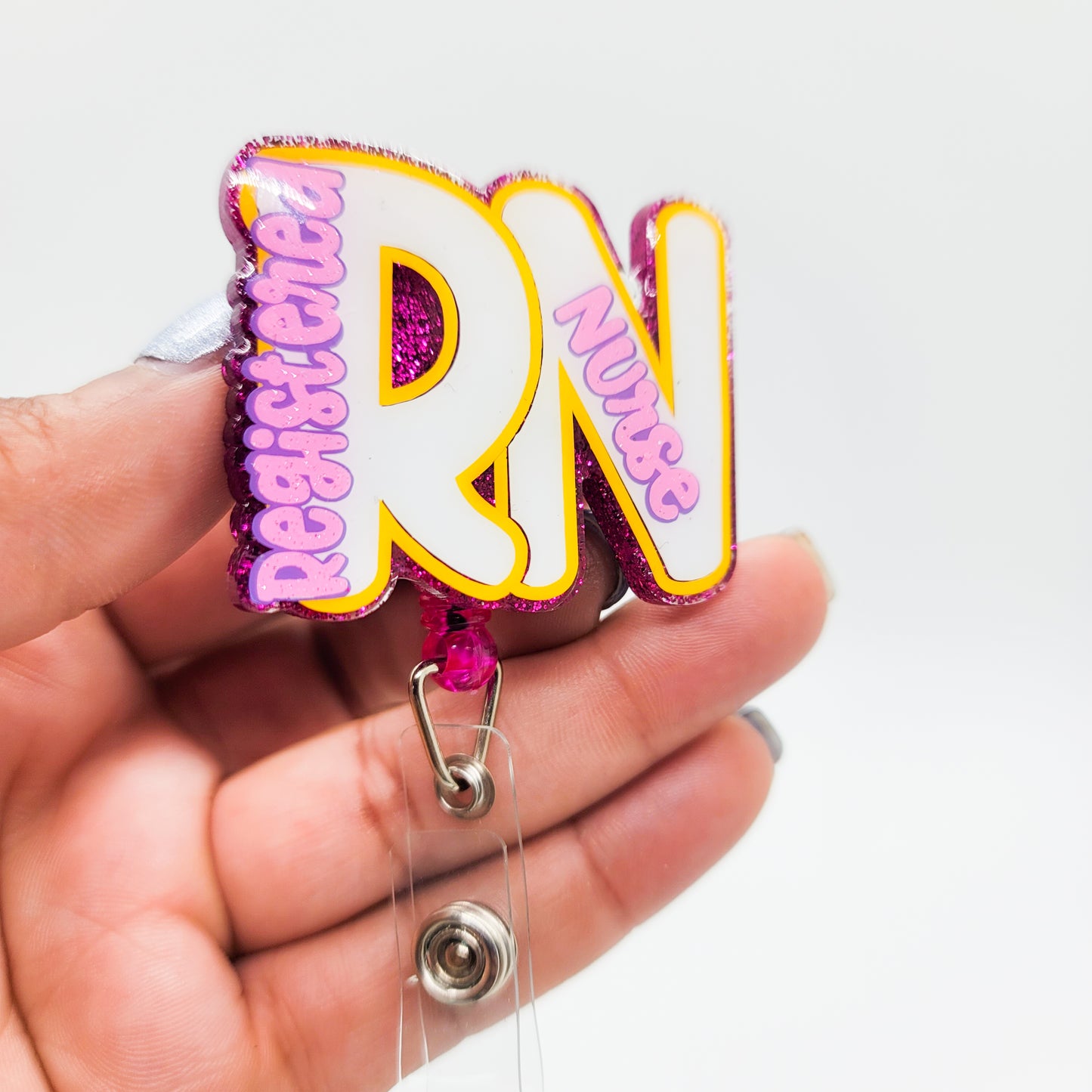 RN - Acrylic Badge Reel - 2 inch Retractable Badge Reel - Interchangeable