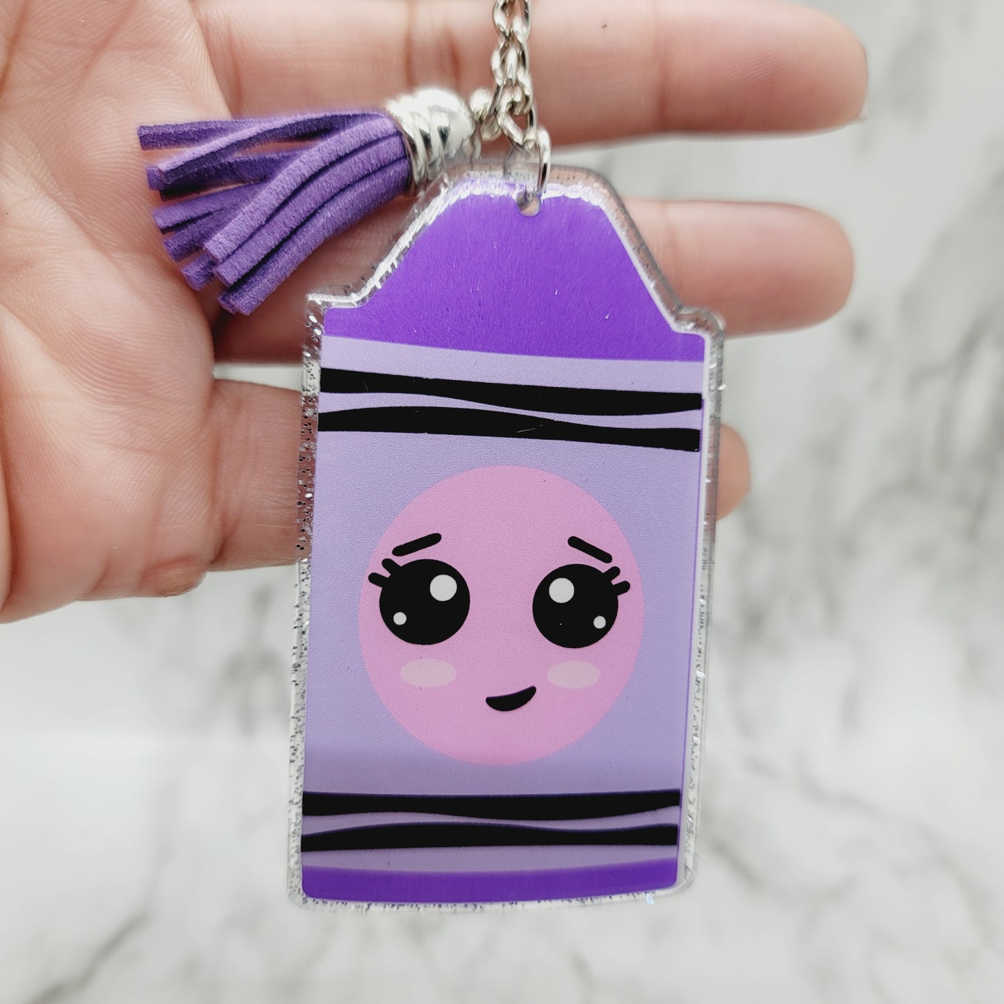 Chibi Purple Crayon - Acrylic Keychain - 3 Inch Keychain