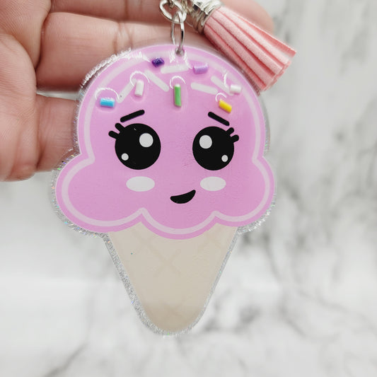 Chibi Ice Cream Cone - Acrylic Keychain - 3 Inch Keychain