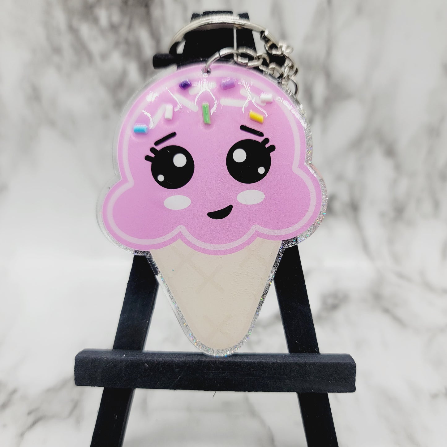 Chibi Ice Cream Cone - Acrylic Keychain - 3 Inch Keychain