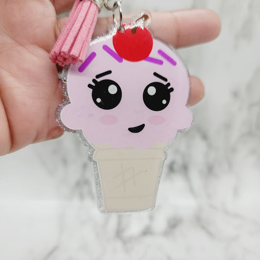 Chibi Ice Cream Cone - Acrylic Keychain - 3 Inch Keychain