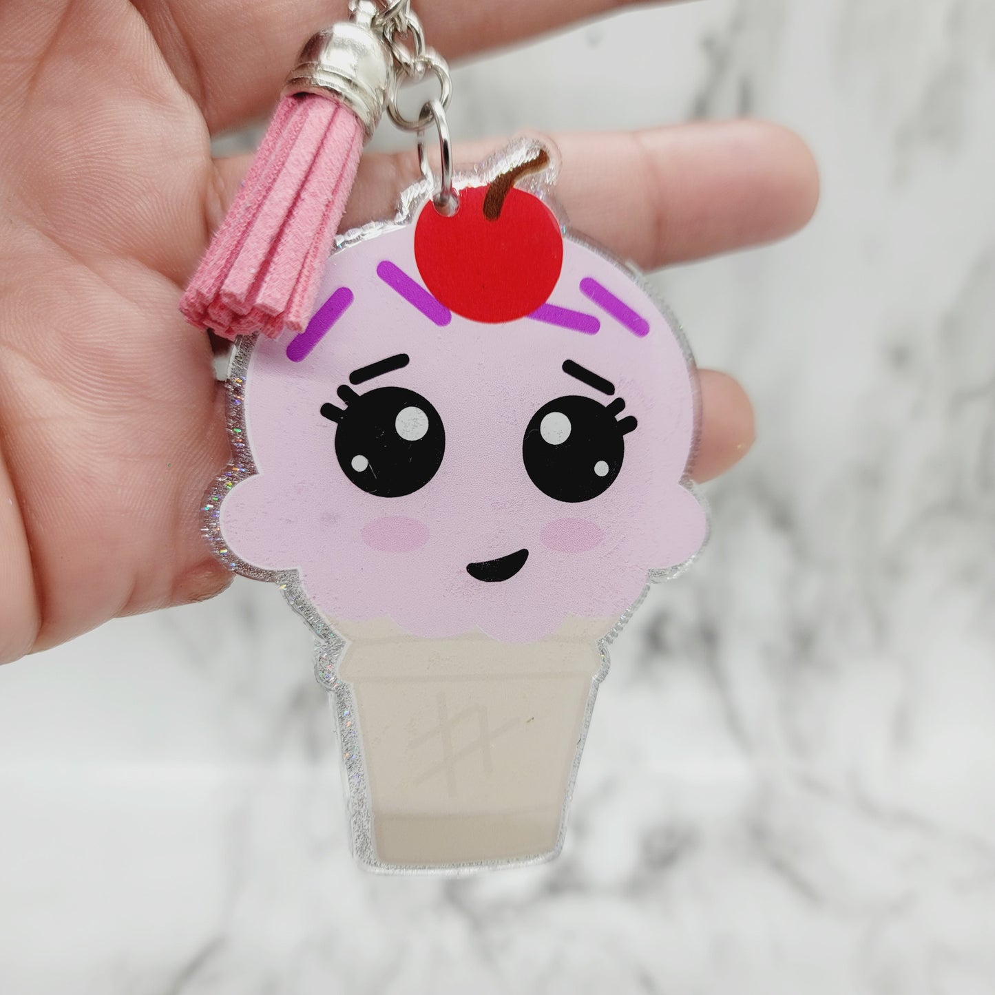 Chibi Ice Cream Cone - Acrylic Keychain - 3 Inch Keychain