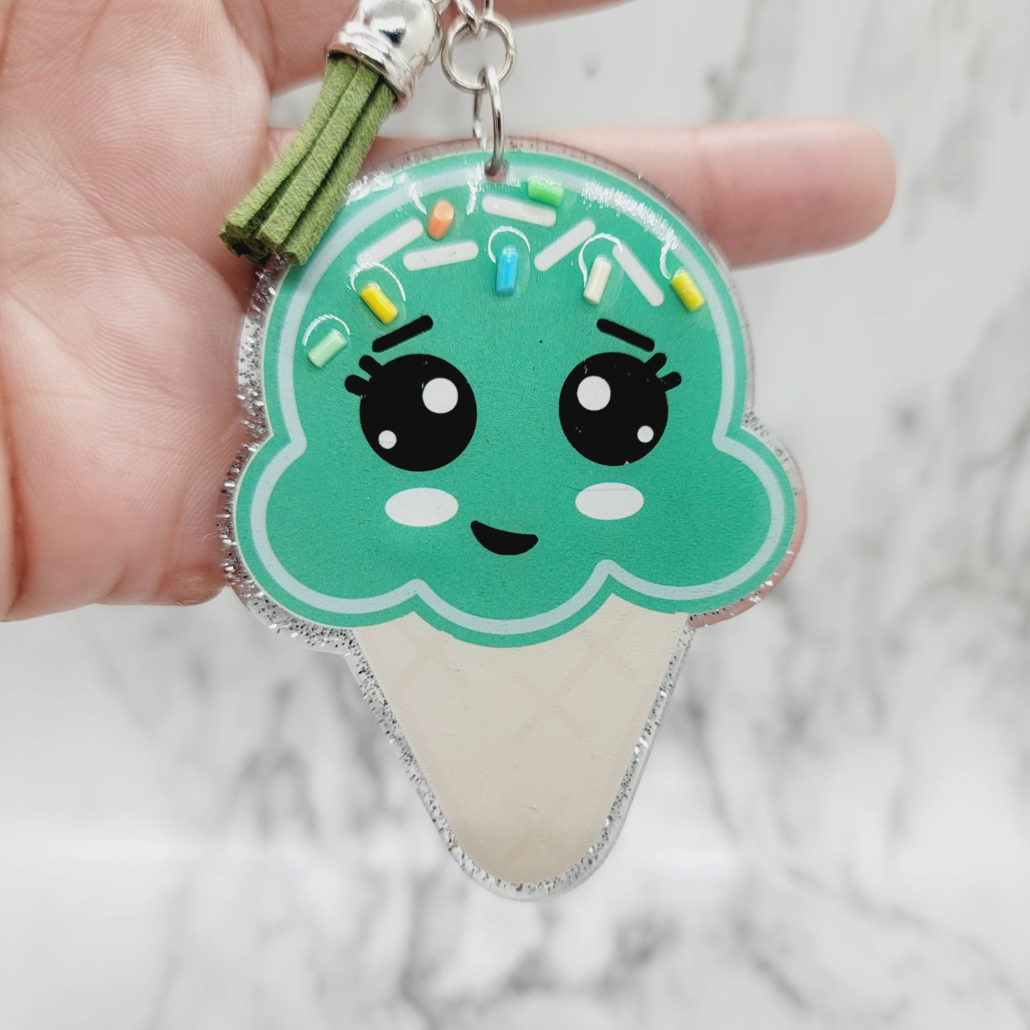 Chibi Ice Cream Cone - Acrylic Keychain - 3 Inch Keychain