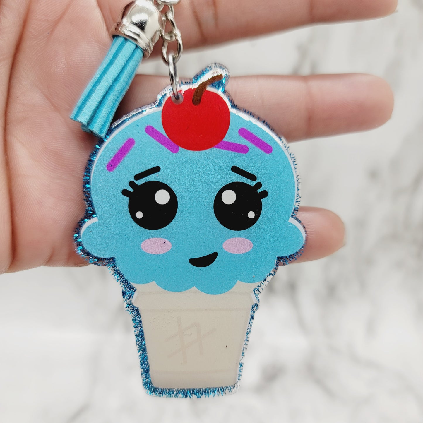 Chibi Ice Cream Cone - Acrylic Keychain - 3 Inch Keychain