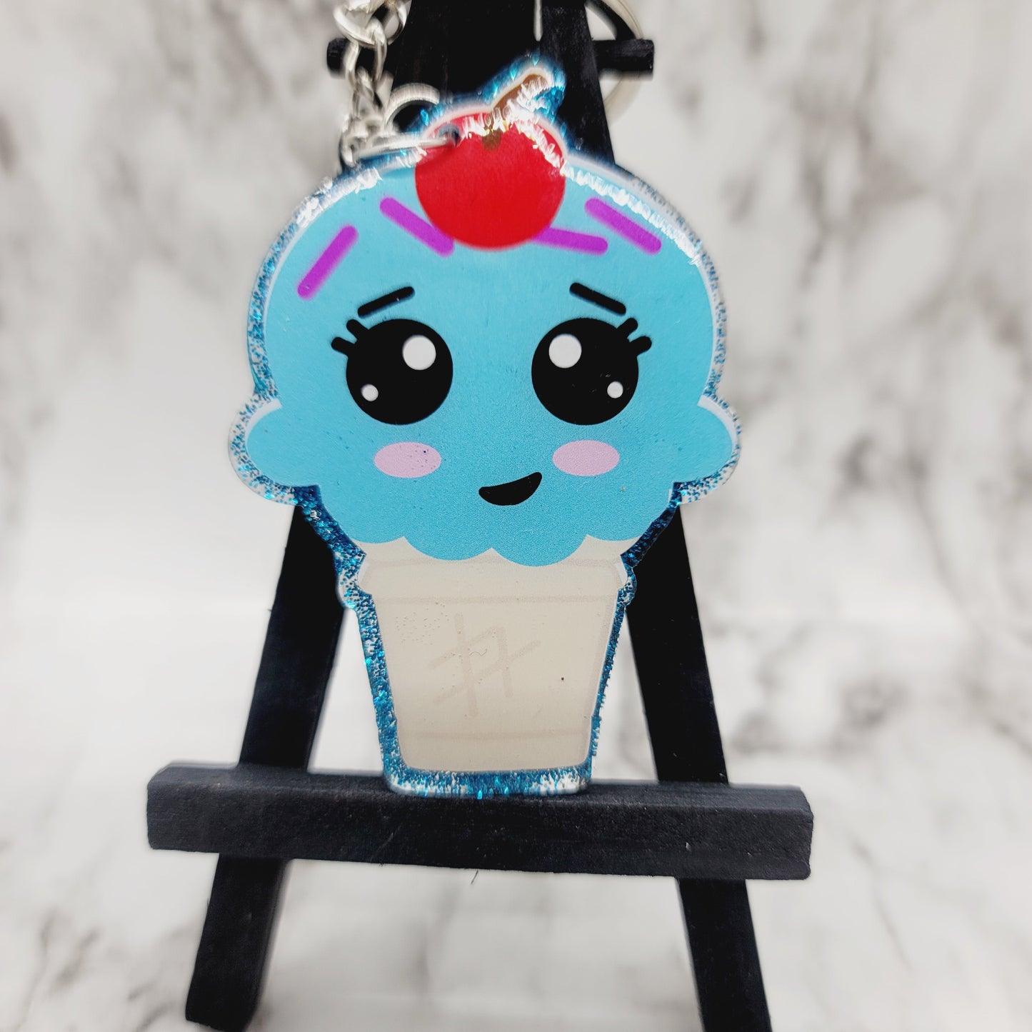 Chibi Ice Cream Cone - Acrylic Keychain - 3 Inch Keychain