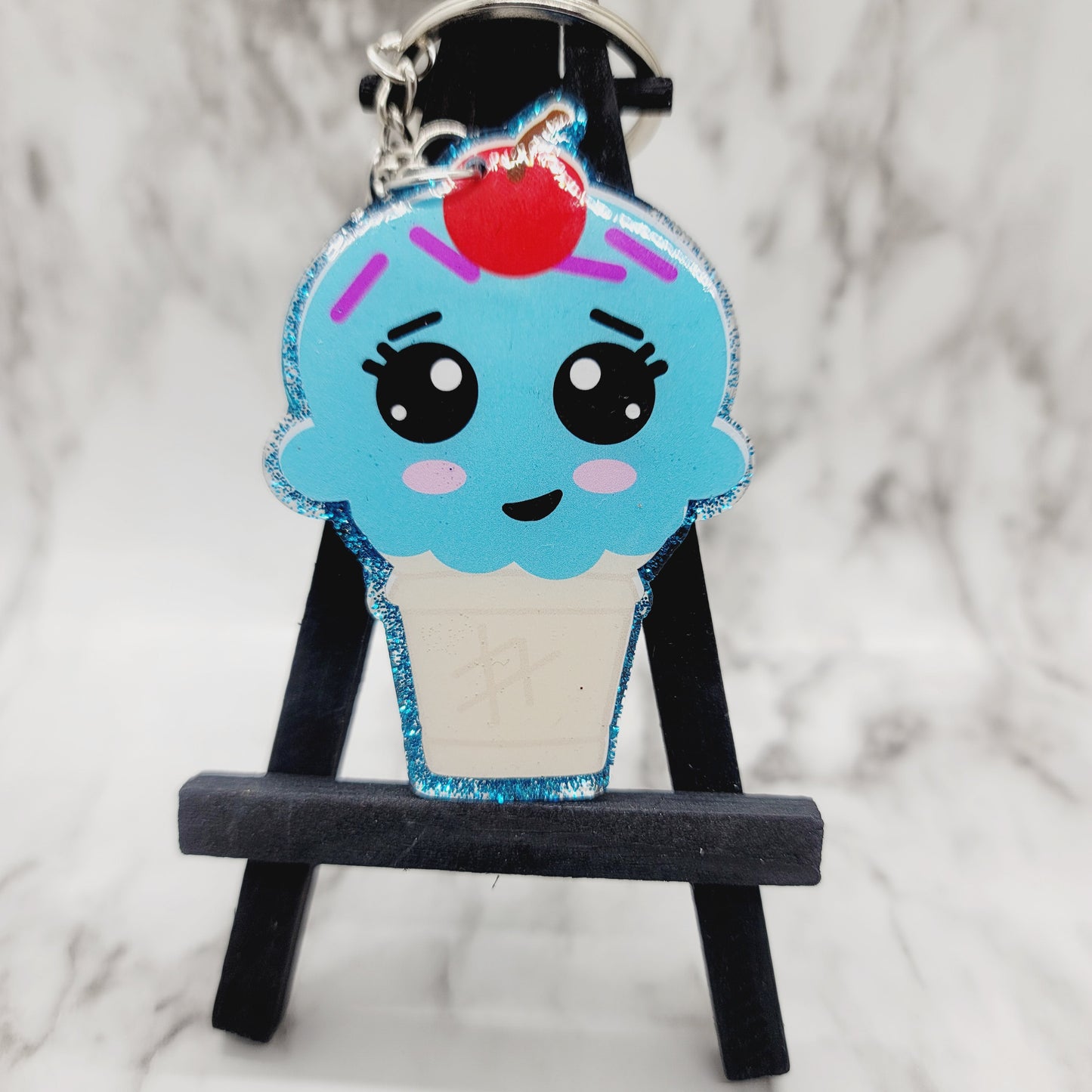 Chibi Ice Cream Cone - Acrylic Keychain - 3 Inch Keychain