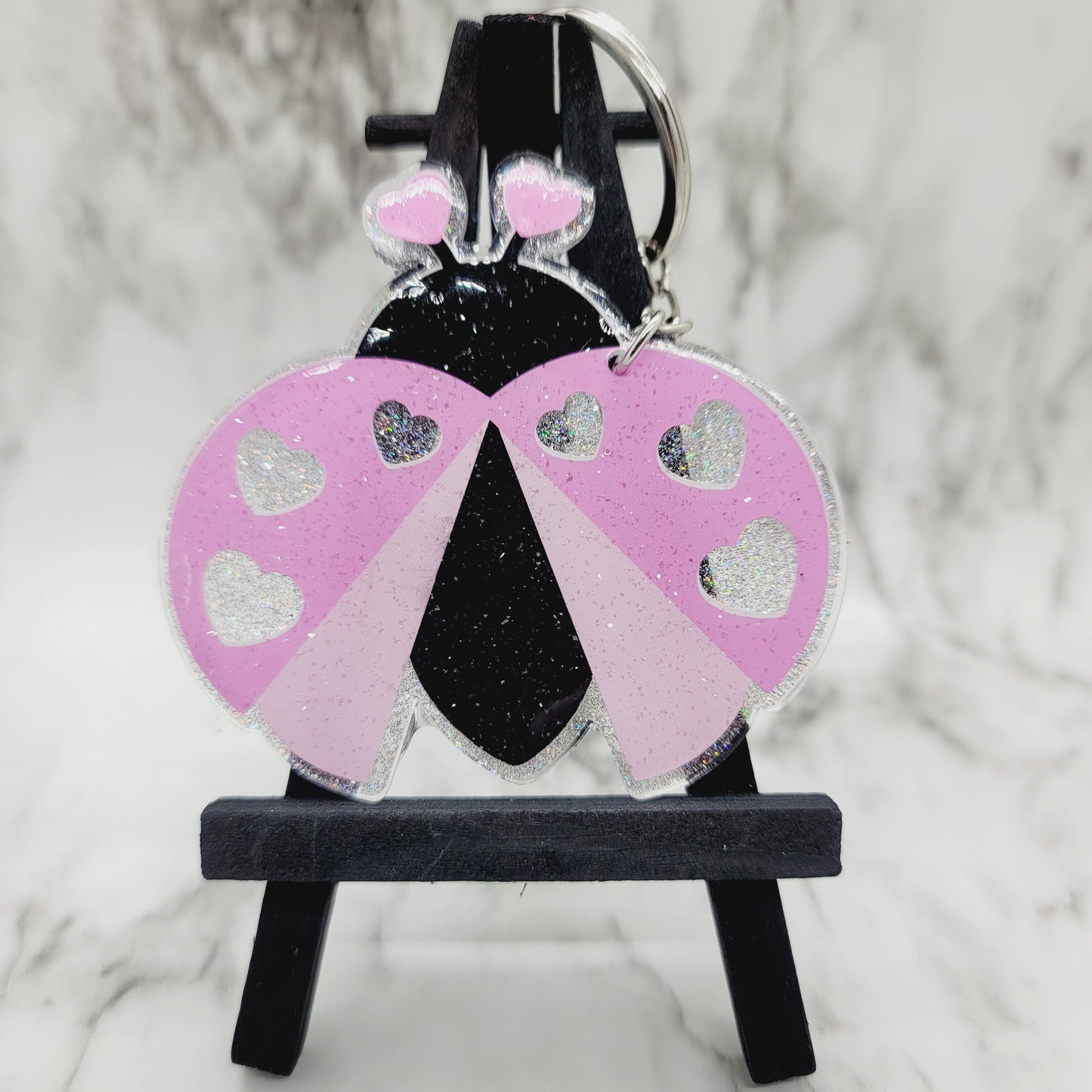 Pink Lady Bug - Acrylic Keychain - 3 Inch Keychain