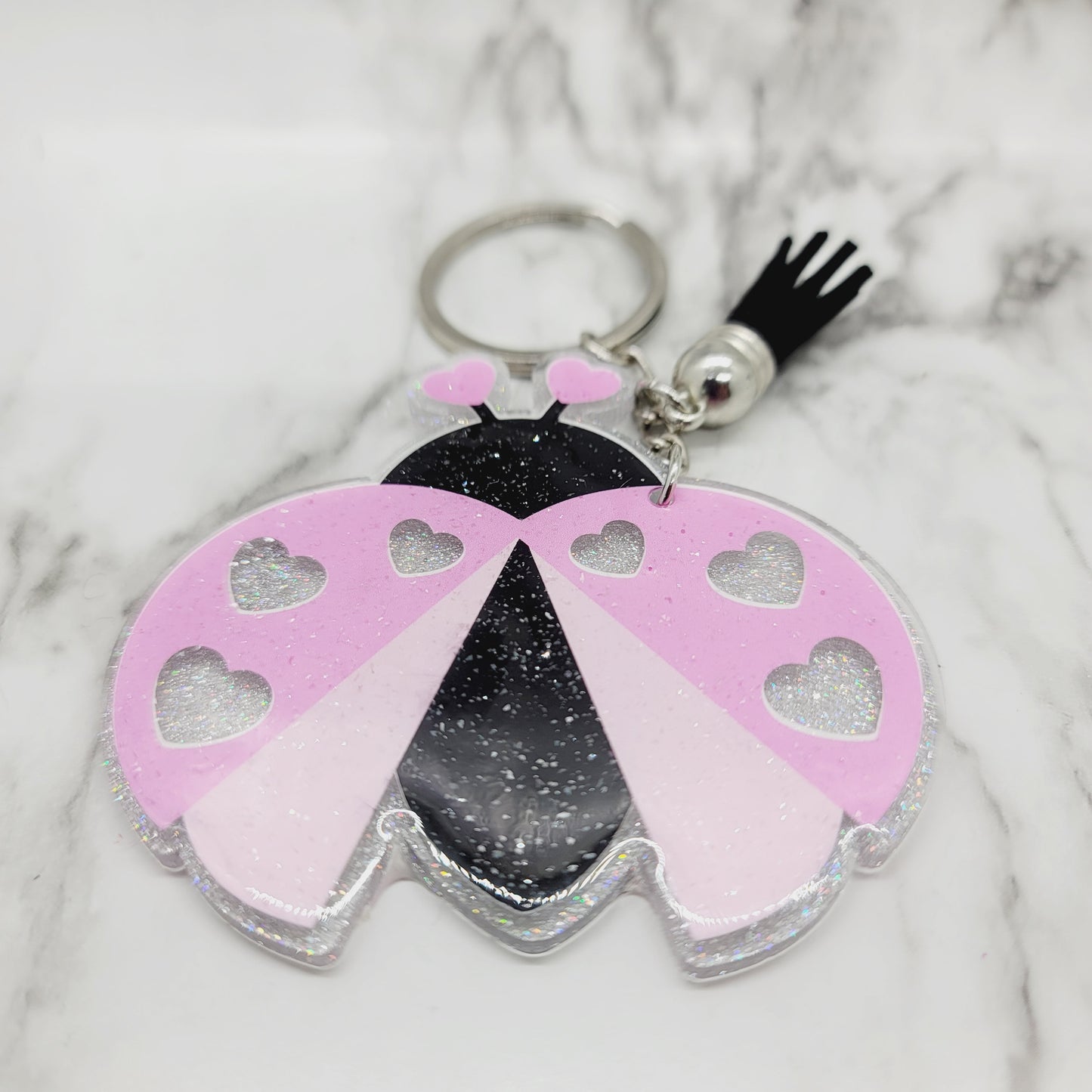 Pink Lady Bug - Acrylic Keychain - 3 Inch Keychain