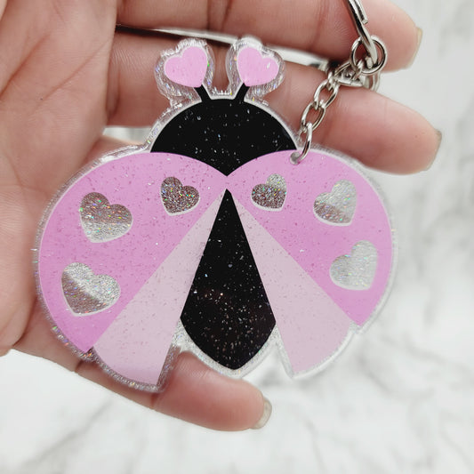 Pink Lady Bug - Acrylic Keychain - 3 Inch Keychain