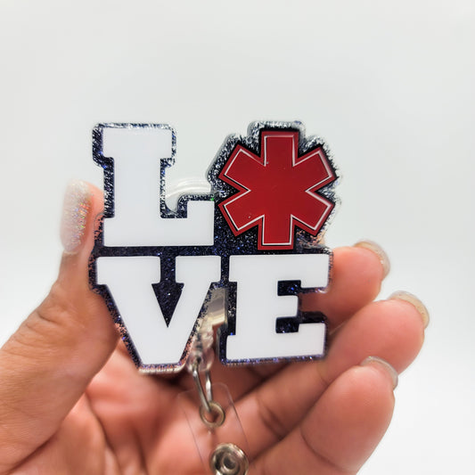 Love Paramedic (Star of Life)- Acrylic Badge Reel - 2 inch Retractable Badge Reel - Interchangeable