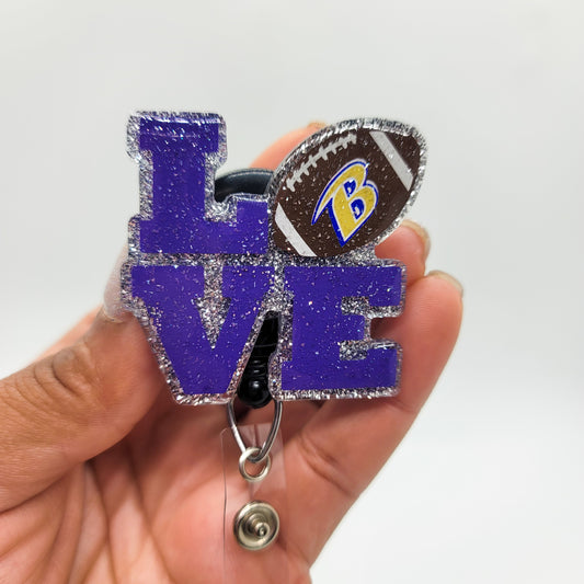 Love Football- Acrylic Badge Reel - 2 inch Retractable Badge Reel - Interchangeable