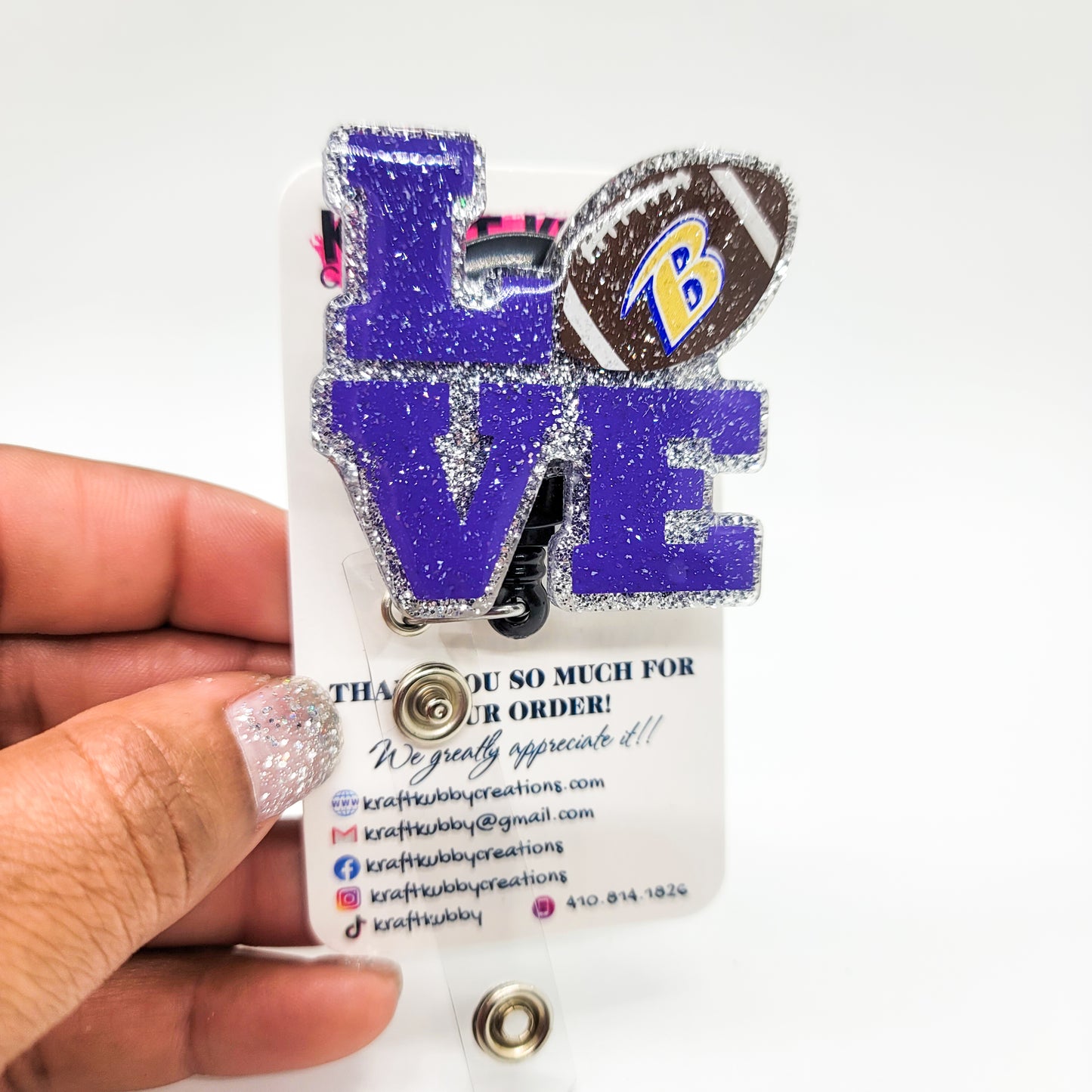 Love Football- Acrylic Badge Reel - 2 inch Retractable Badge Reel - Interchangeable