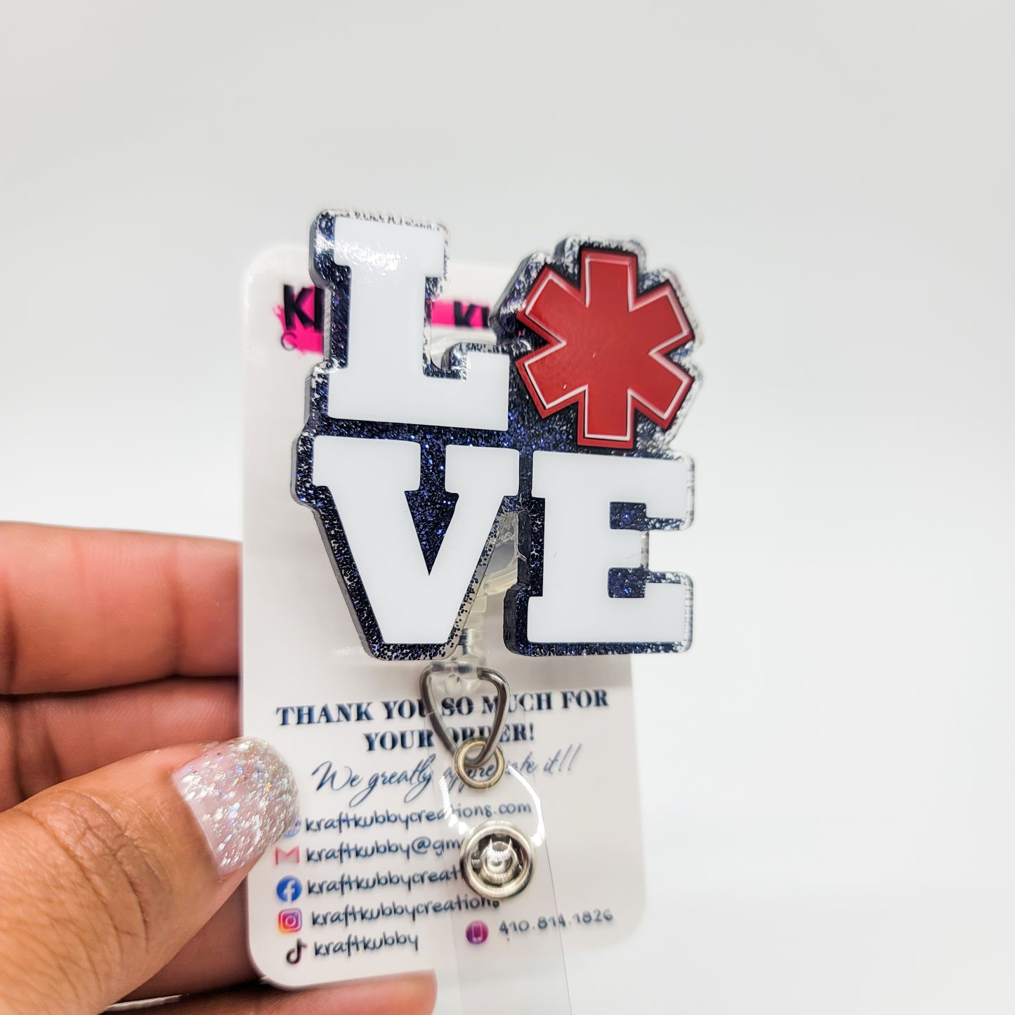 Love Paramedic (Star of Life)- Acrylic Badge Reel - 2 inch Retractable Badge Reel - Interchangeable