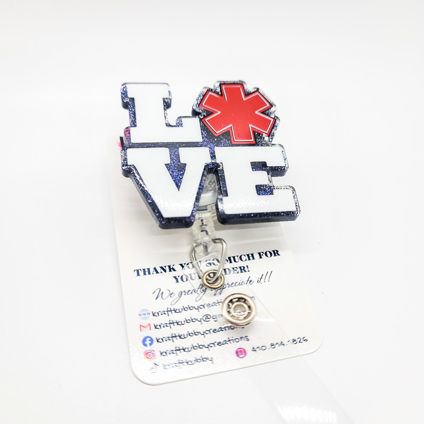 Love Paramedic (Star of Life)- Acrylic Badge Reel - 2 inch Retractable Badge Reel - Interchangeable