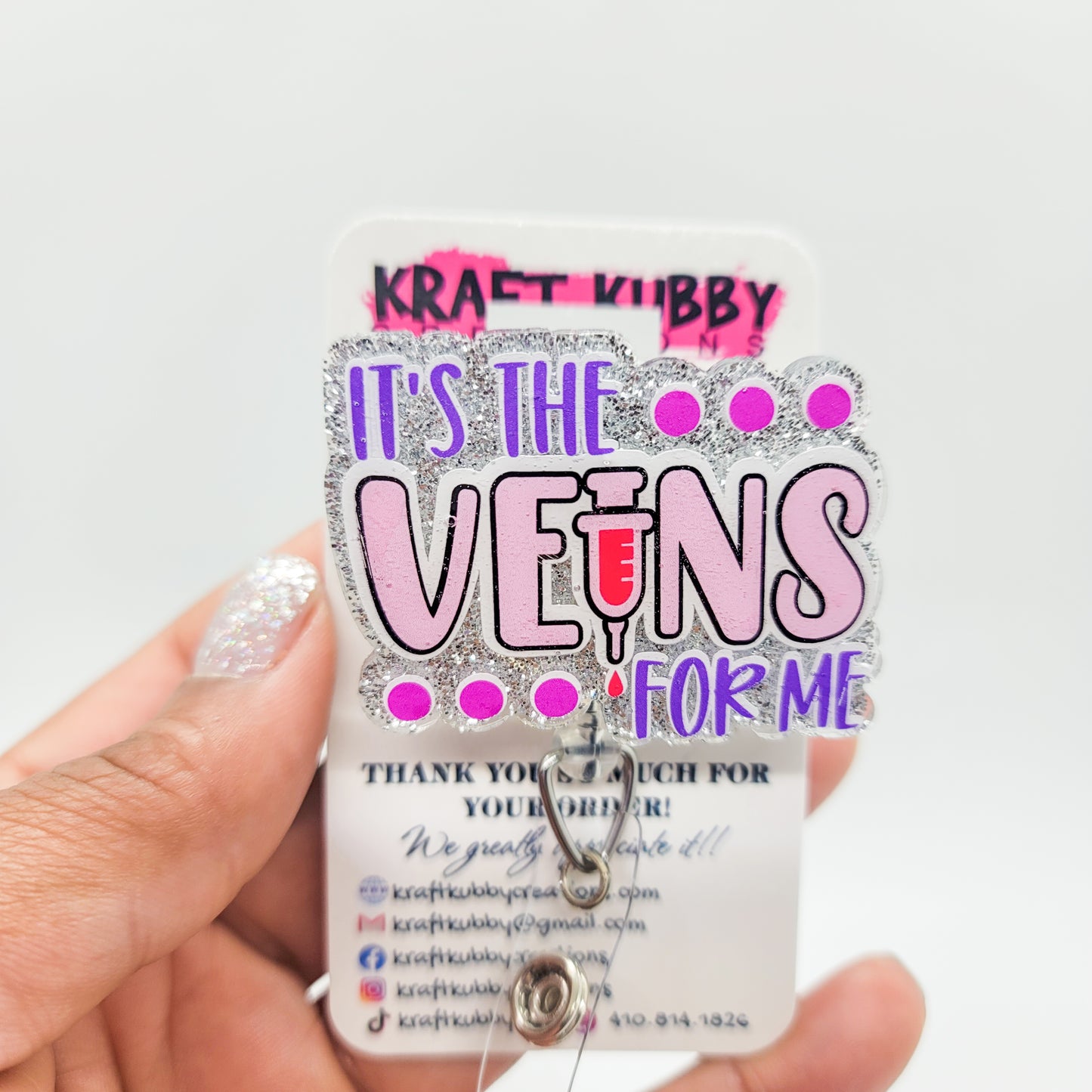 It's the Veins for Me - Acrylic Badge Reel - 2 inch Retractable Badge Reel - Interchangeable