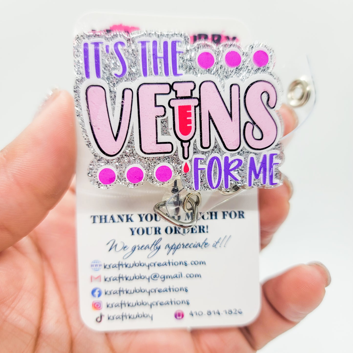 It's the Veins for Me - Acrylic Badge Reel - 2 inch Retractable Badge Reel - Interchangeable