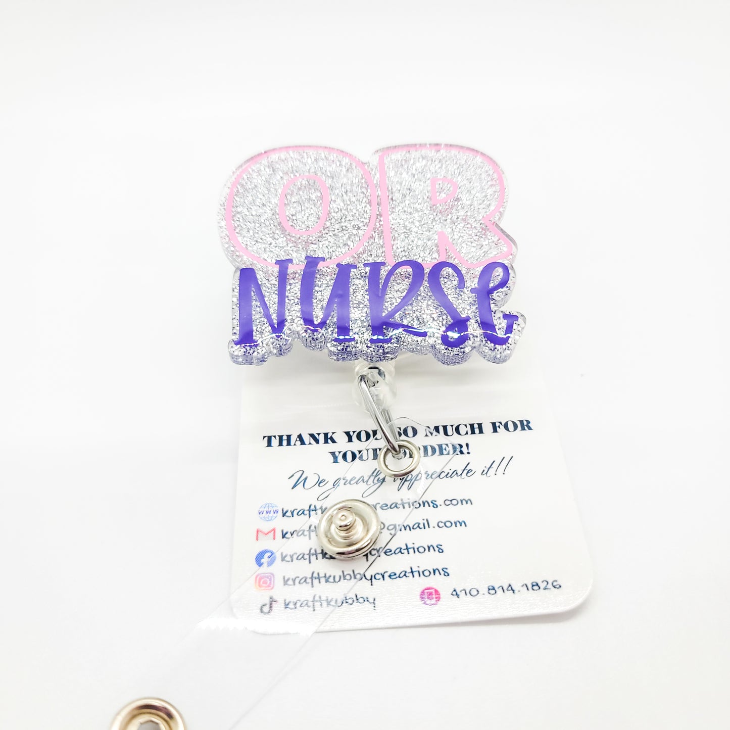 OR Nurse - Acrylic Badge Reel - 2 inch Retractable Badge Reel - Interchangeable