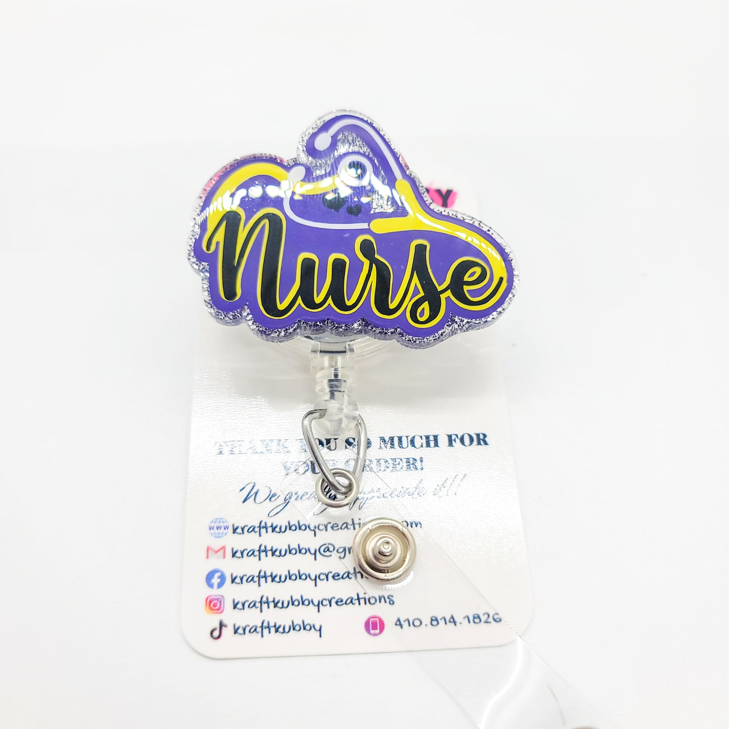 Nurse - Acrylic Badge Reel - 2 inch Retractable Badge Reel - Interchangeable