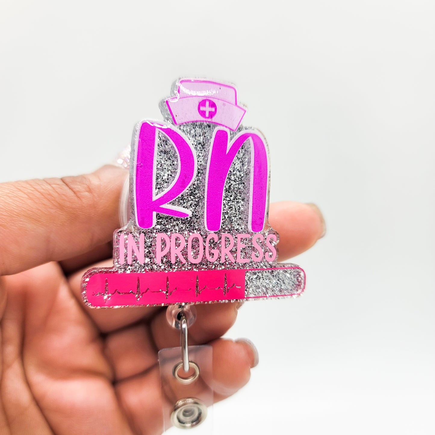 RN in Progress - Acrylic Badge Reel - 2 inch Retractable Badge Reel - Interchangeable