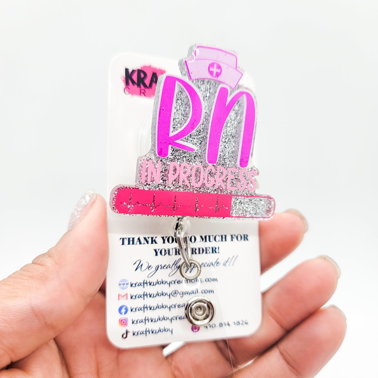 RN in Progress - Acrylic Badge Reel - 2 inch Retractable Badge Reel - Interchangeable