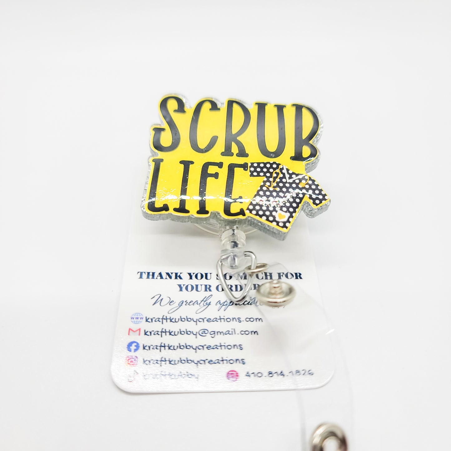 Scrub Life - Acrylic Badge Reel - 2 inch Retractable Badge Reel - Interchangeable