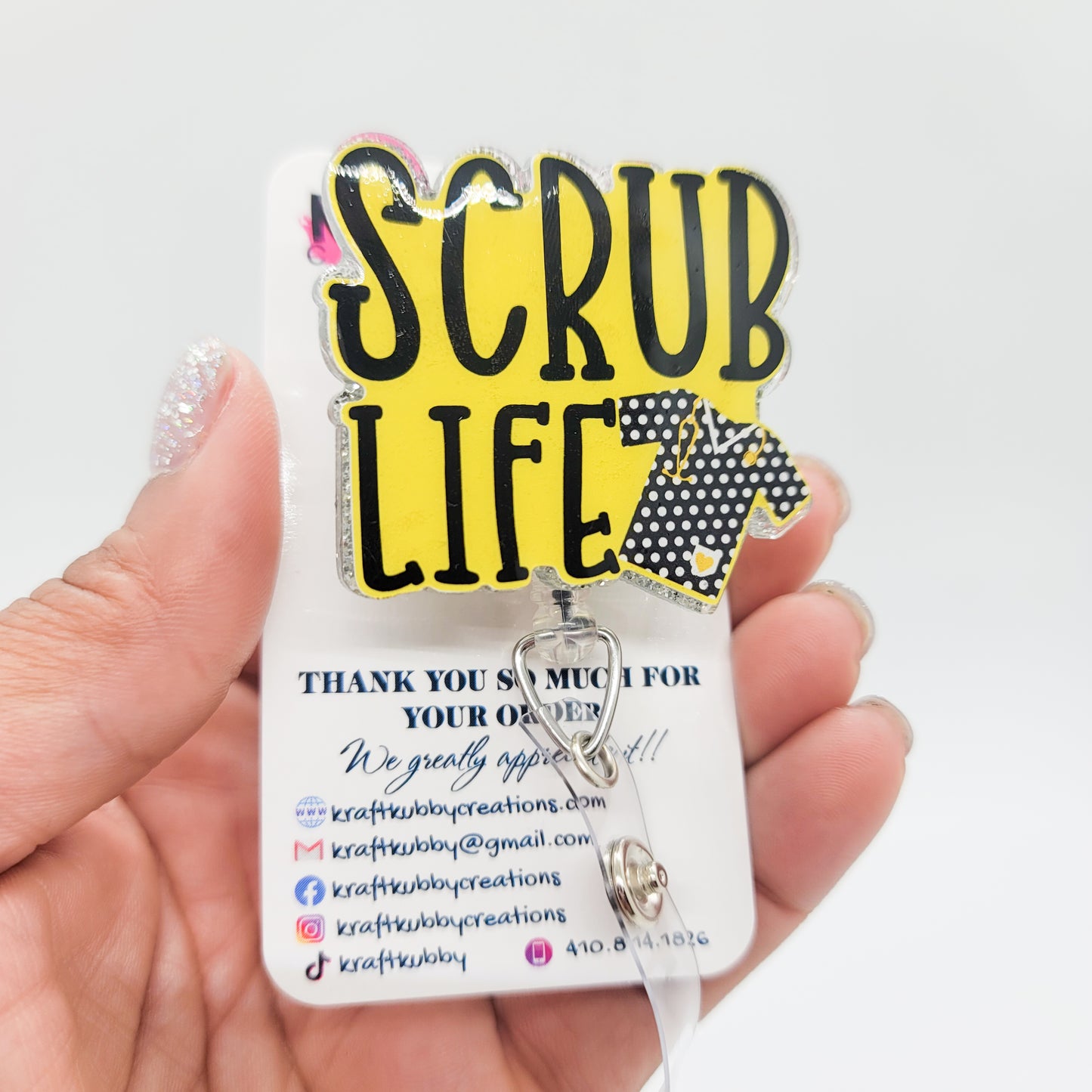 Scrub Life - Acrylic Badge Reel - 2 inch Retractable Badge Reel - Interchangeable