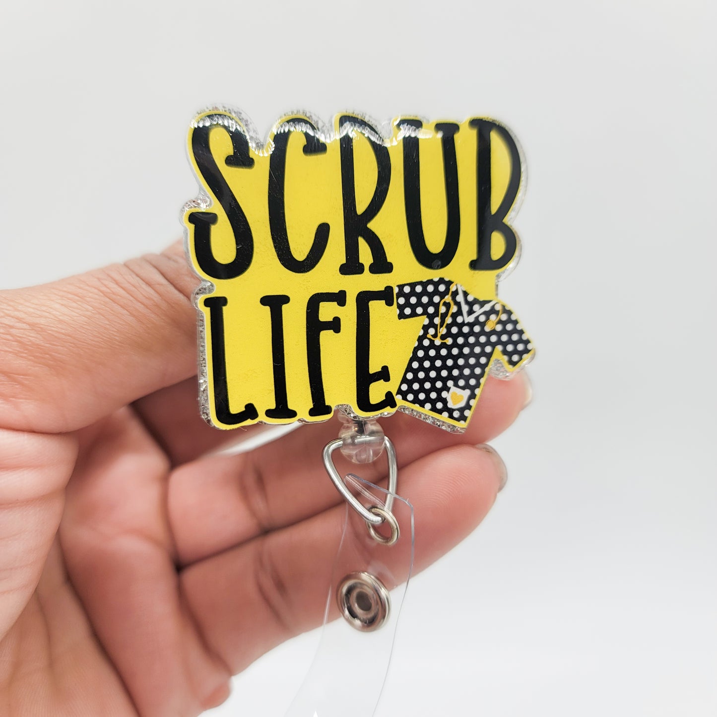 Scrub Life - Acrylic Badge Reel - 2 inch Retractable Badge Reel - Interchangeable