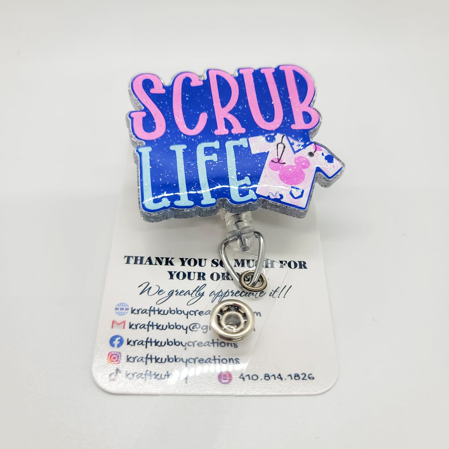 Scrub Life - Acrylic Badge Reel - 2 inch Retractable Badge Reel - Interchangeable