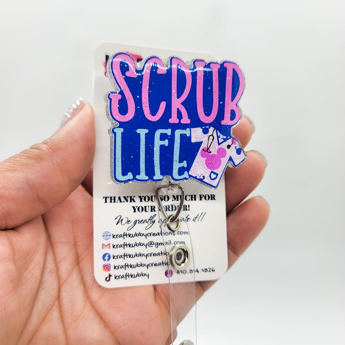 Scrub Life - Acrylic Badge Reel - 2 inch Retractable Badge Reel - Interchangeable