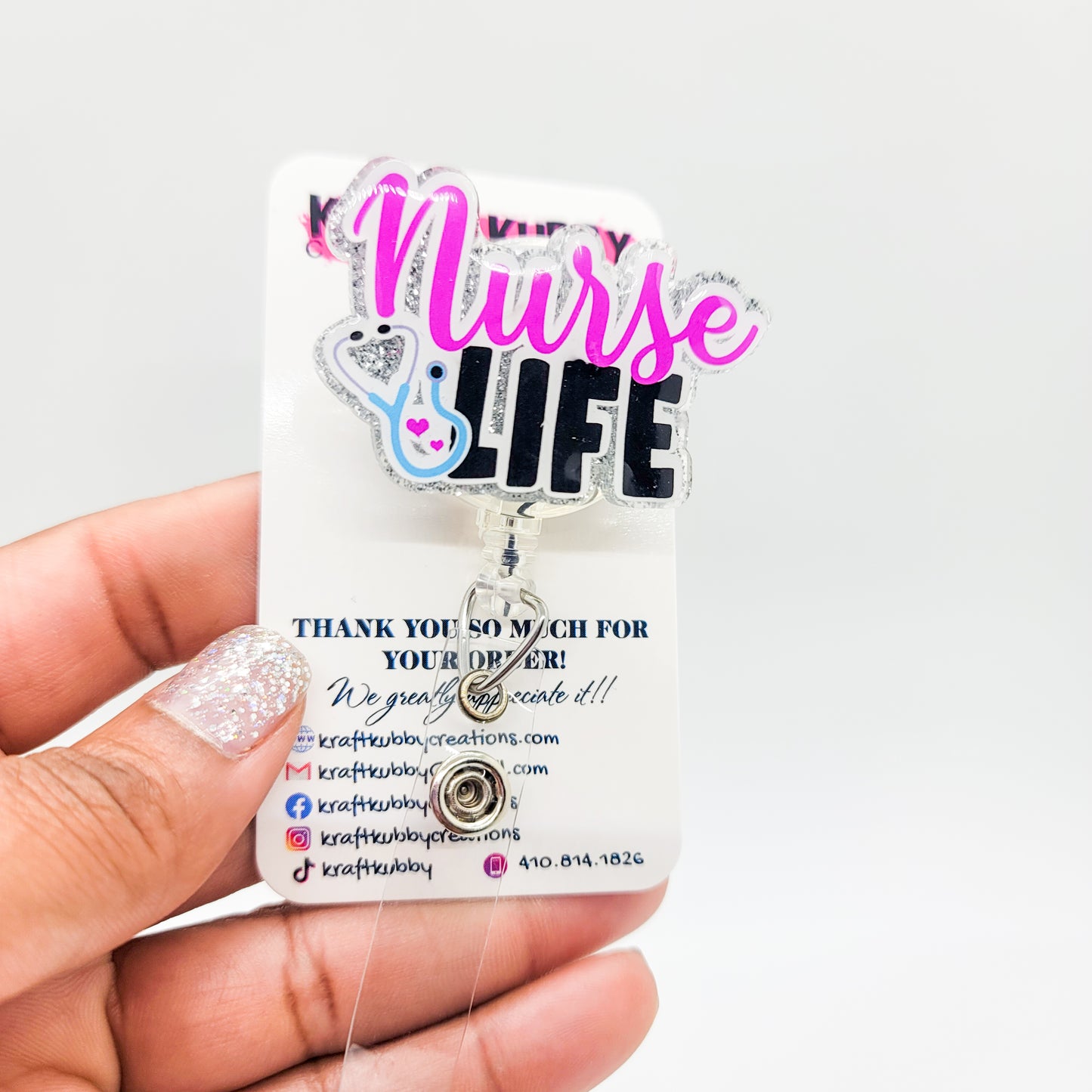 Nurse Life - Acrylic Badge Reel - 2 inch Retractable Badge Reel - Interchangeable
