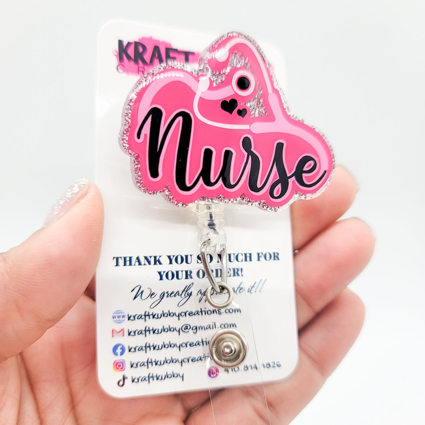 Nurse - Acrylic Badge Reel - 2 inch Retractable Badge Reel - Interchangeable