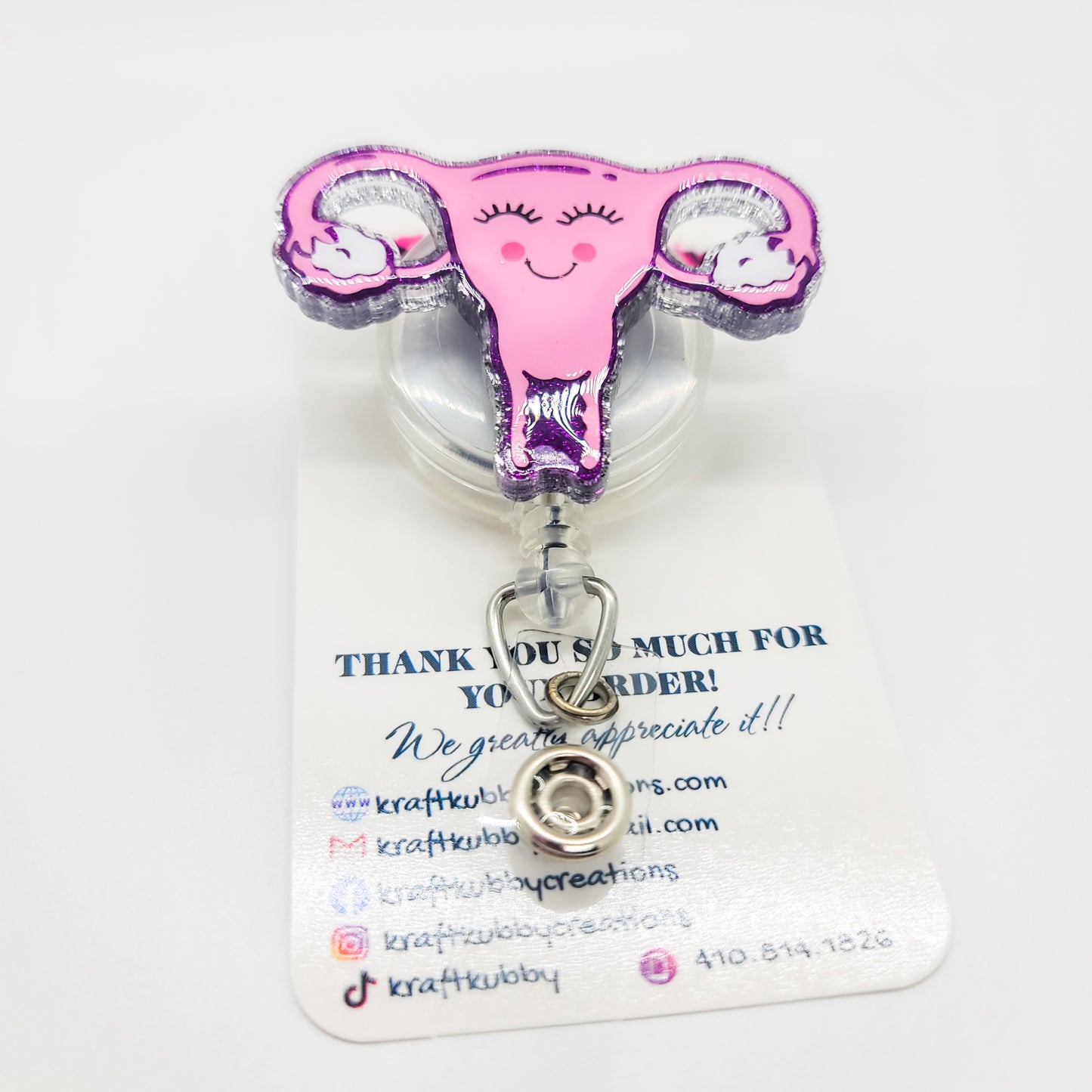 Uterus - Acrylic Badge Reel - 2 inch Retractable Badge Reel - Interchangeable