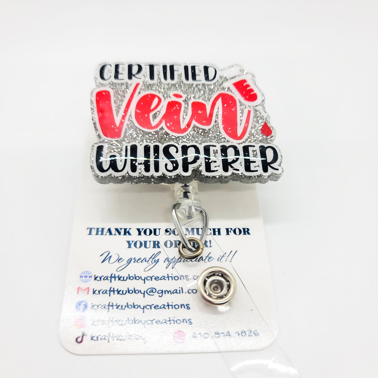 Certified Vein Whisperer - Acrylic Badge Reel - 2 inch Retractable Badge Reel - Interchangeable