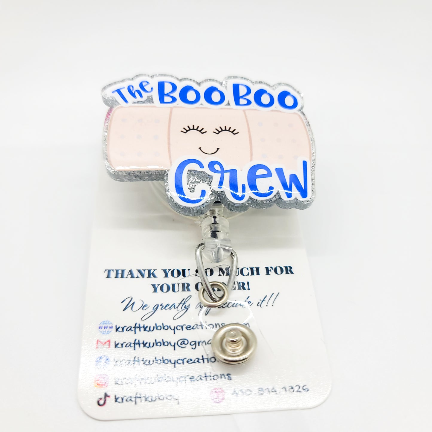 The Boo Boo Crew - Acrylic Badge Reel - 2 inch Retractable Badge Reel - Interchangeable