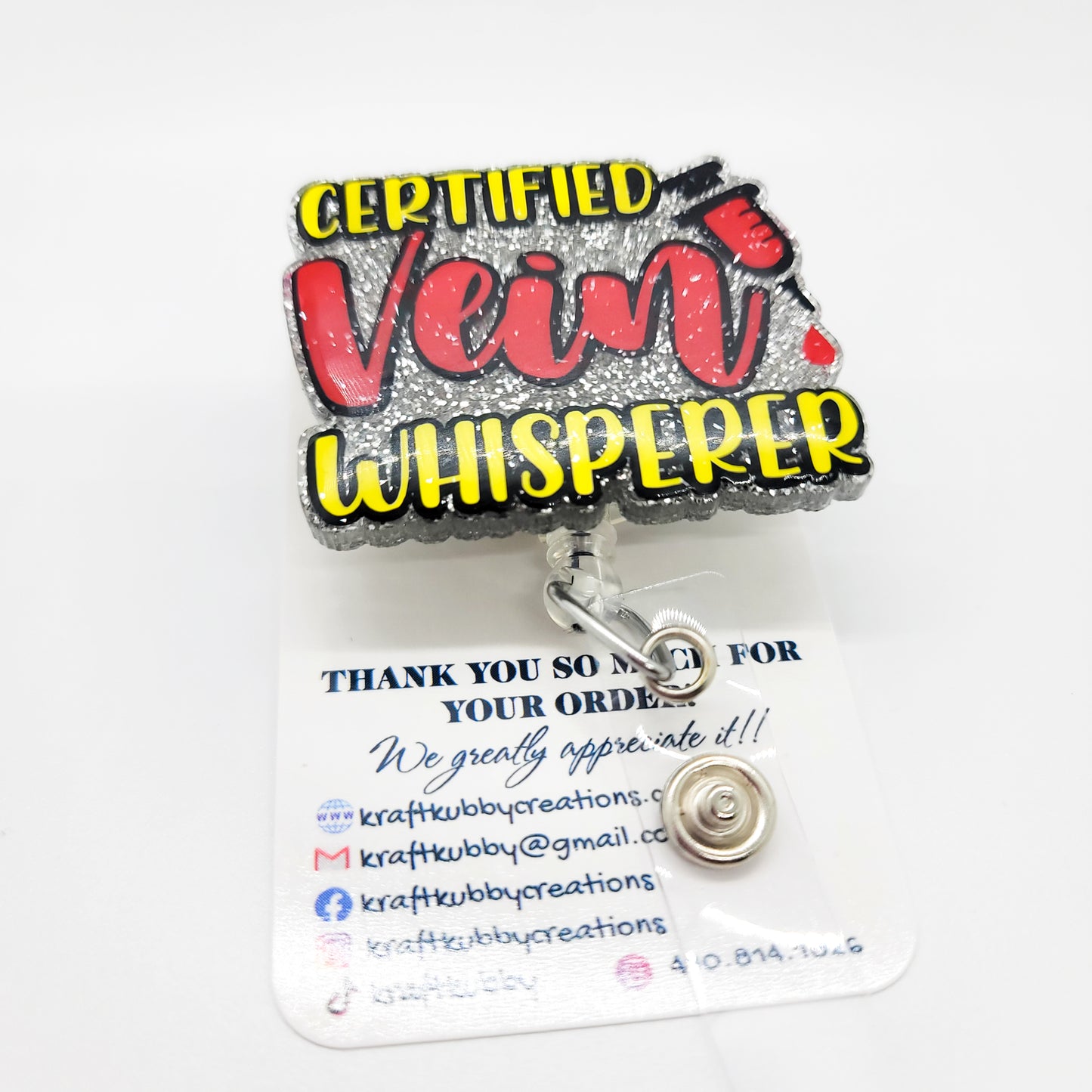 Certified Vein Whisperer - Acrylic Badge Reel - 2 inch Retractable Badge Reel - Interchangeable