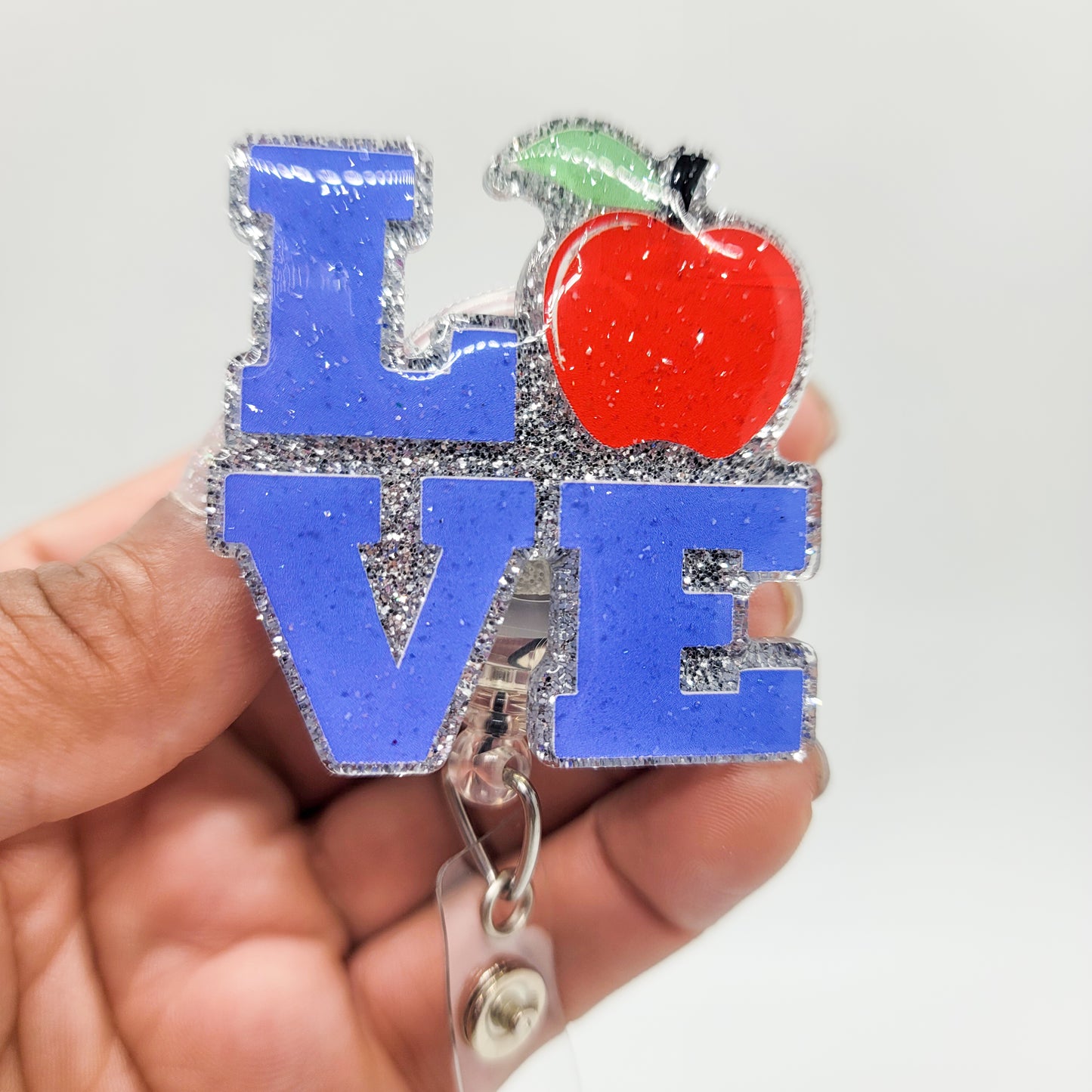 Love Apple- Acrylic Badge Reel - 2 inch Retractable Badge Reel - Interchangeable