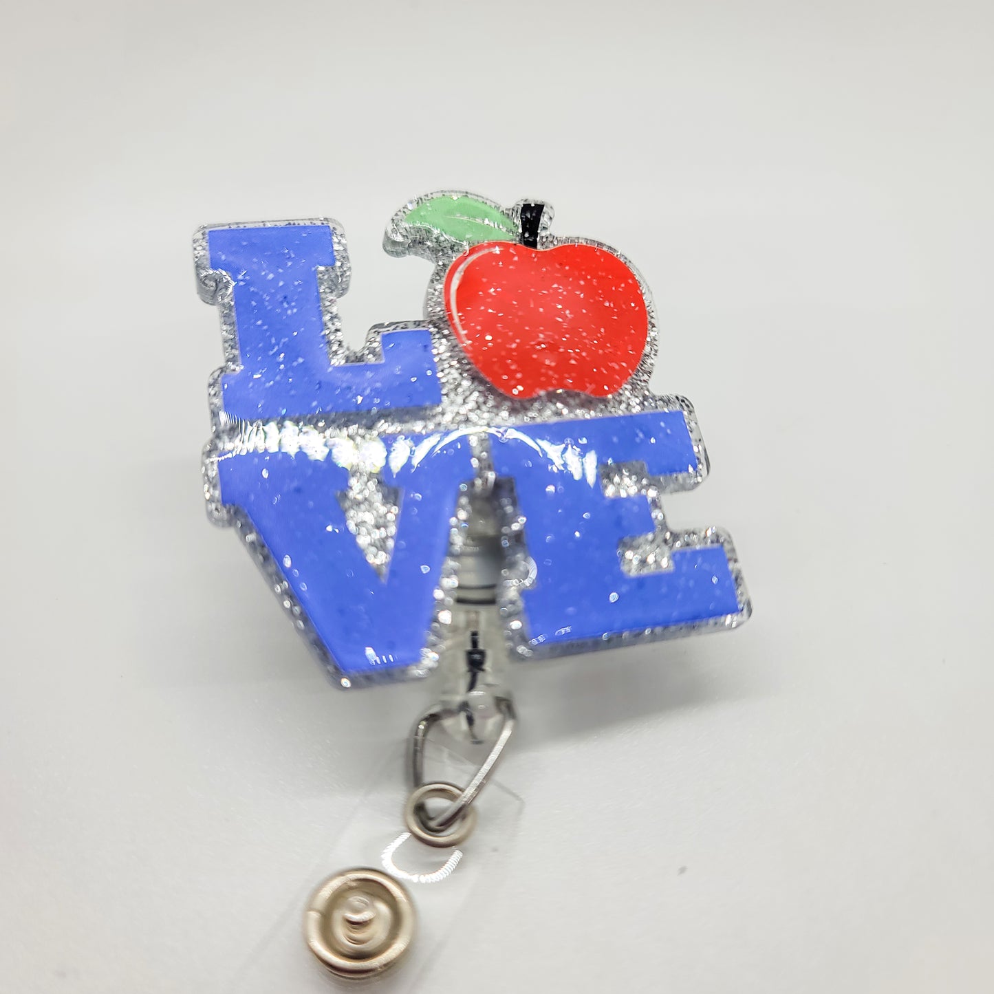 Love Apple- Acrylic Badge Reel - 2 inch Retractable Badge Reel - Interchangeable