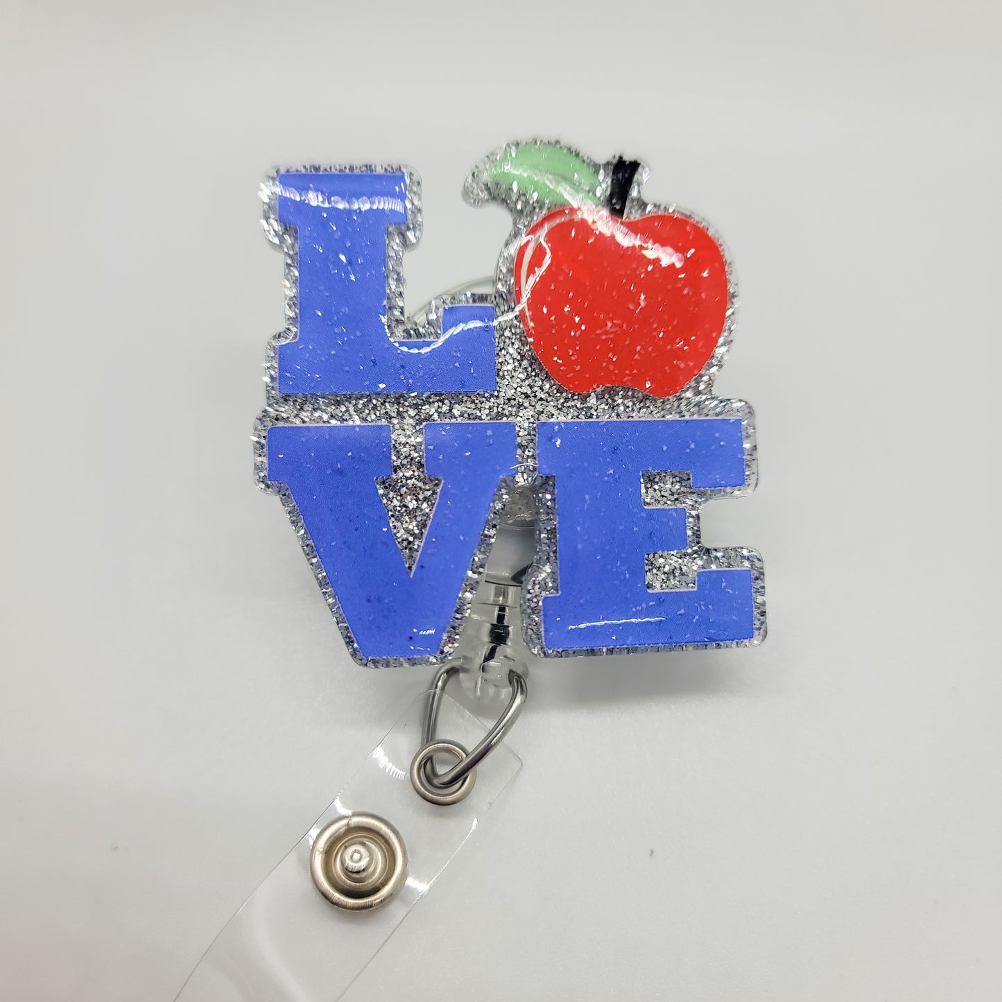 Love Apple- Acrylic Badge Reel - 2 inch Retractable Badge Reel - Interchangeable