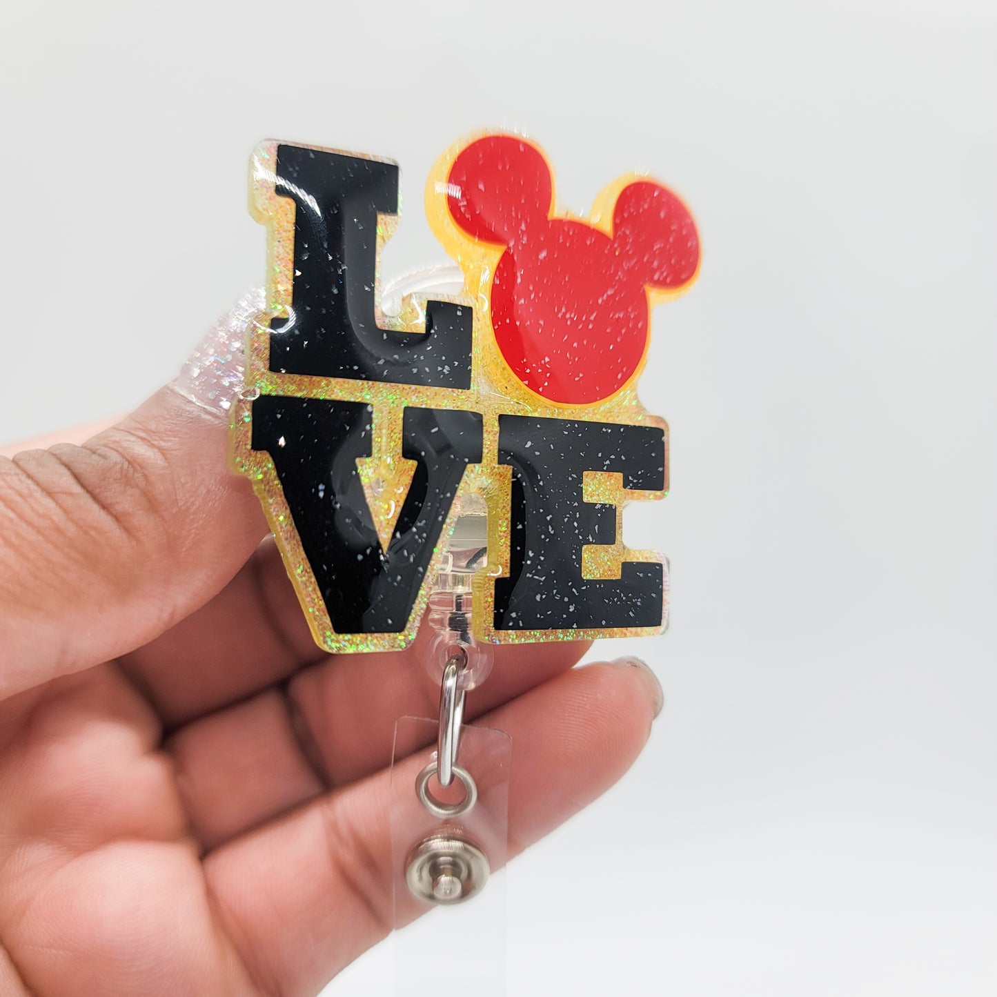 Love Mouse Ears- Acrylic Badge Reel - 2 inch Retractable Badge Reel - Interchangeable