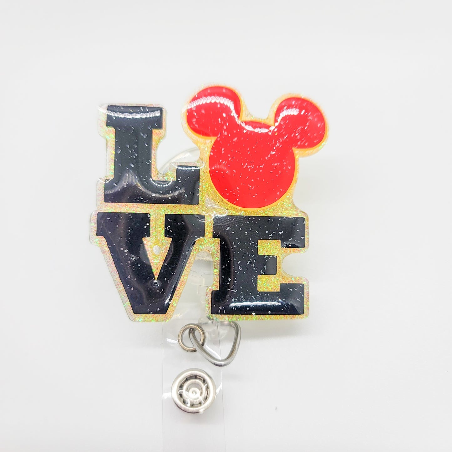 Love Mouse Ears- Acrylic Badge Reel - 2 inch Retractable Badge Reel - Interchangeable