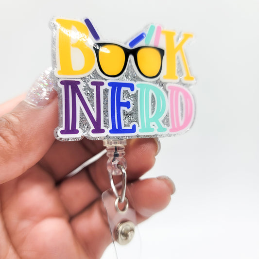 Book Nerd - Acrylic Badge Reel - 2 inch Retractable Badge Reel - Interchangeable