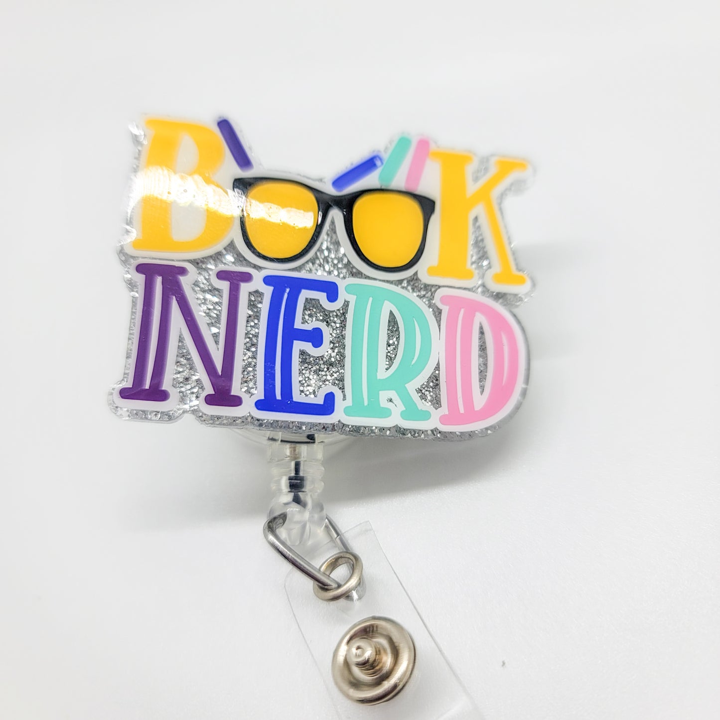 Book Nerd - Acrylic Badge Reel - 2 inch Retractable Badge Reel - Interchangeable